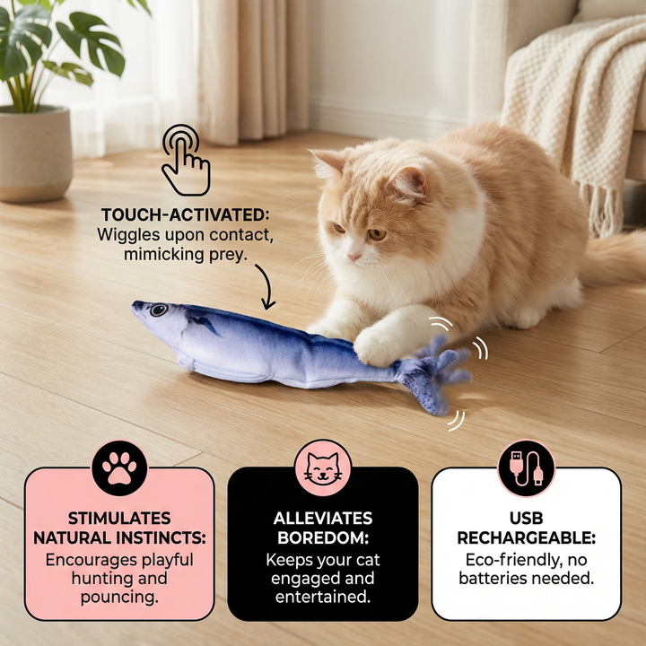 Fun wiggly fish cat toy, promoting active feline play & mental enrichment for pets.
