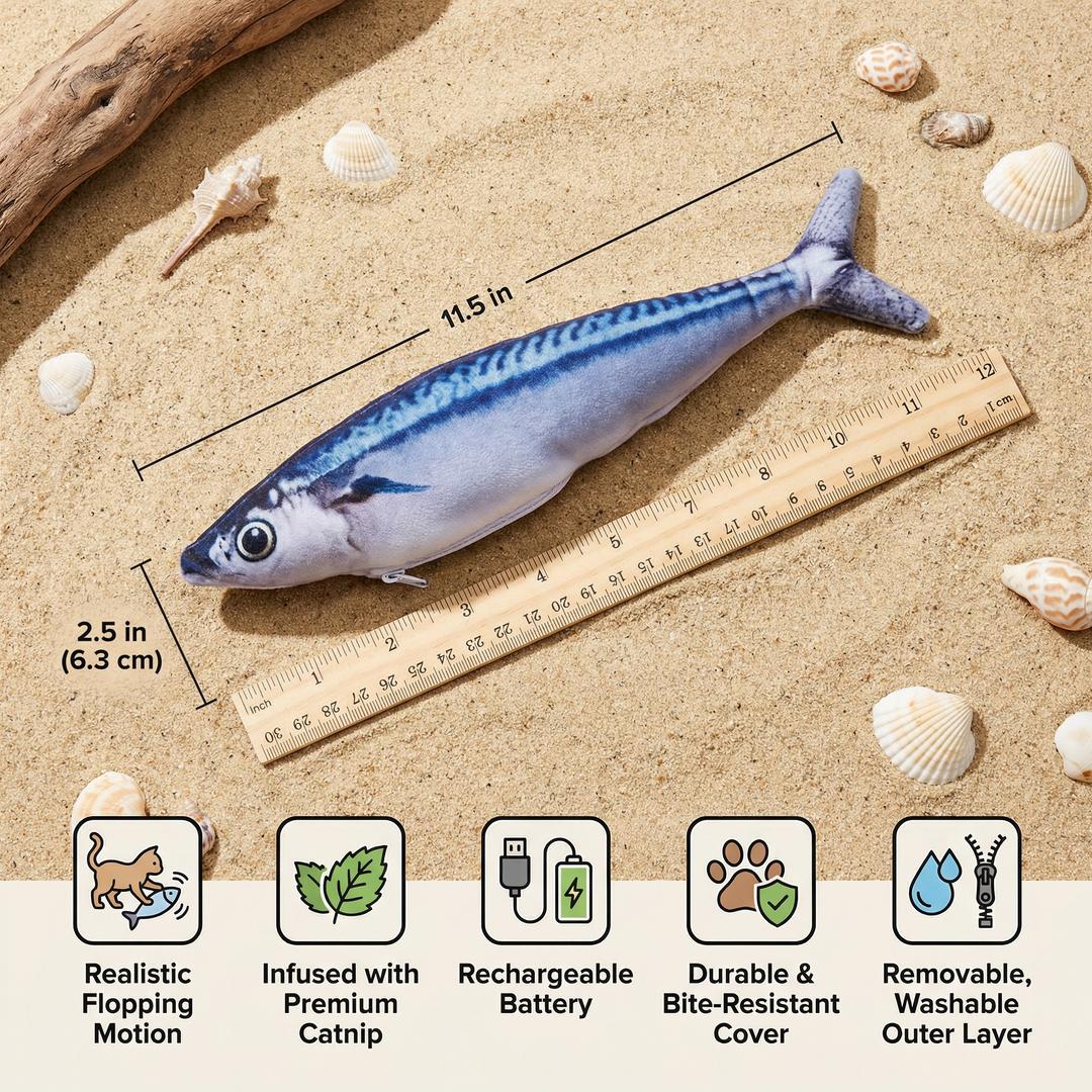 Engaging wiggly fish cat toy for indoor cats, stimulating play, exercise & hunting instincts.