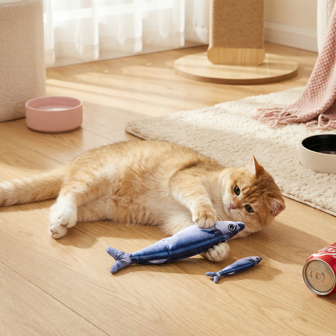 Durable wiggly fish cat toy, perfect for pet enrichment, stimulating active play & feline hunting instincts.