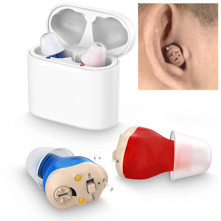 Invisible hearing aids for adults, ultra-discreet design. Rechargeable sound amplifier for clear auditory support.