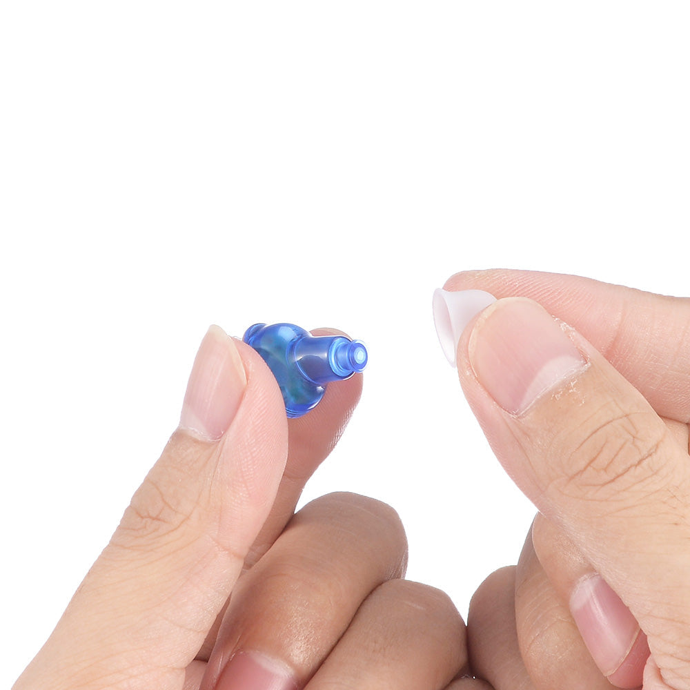 Small, invisible hearing aid, rechargeable for convenience. Discreet sound amplifier improves adult hearing clarity.