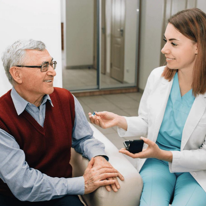 Set of invisible hearing aids, highlighting advanced assistive device features.