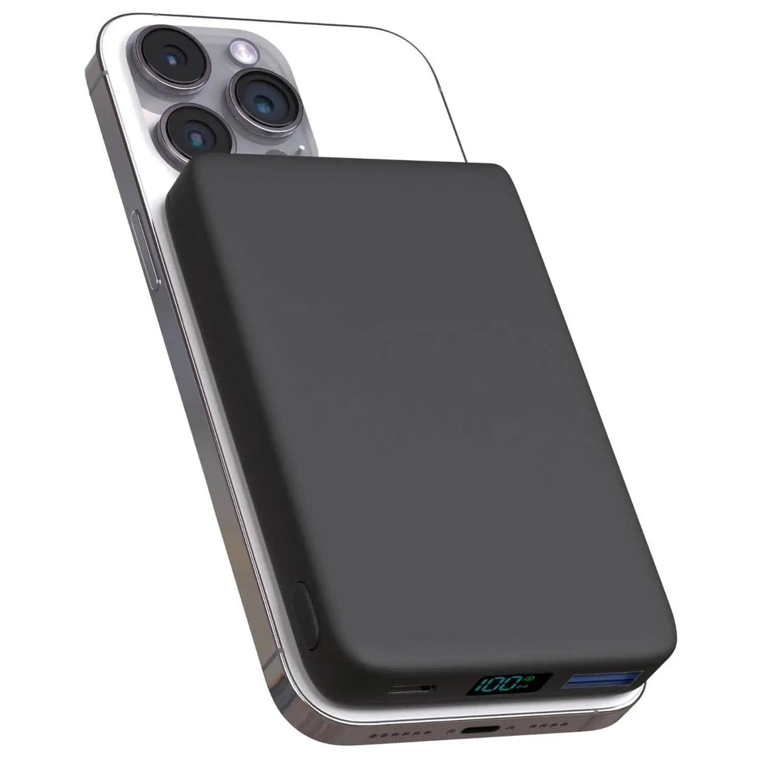On-the-go wireless iPhone charger: a magnetic portable power bank external battery.