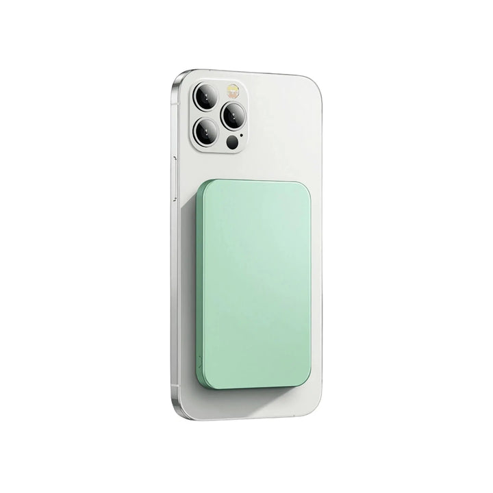 Magnetic external battery for iPhone, offering seamless wireless charging on the move.