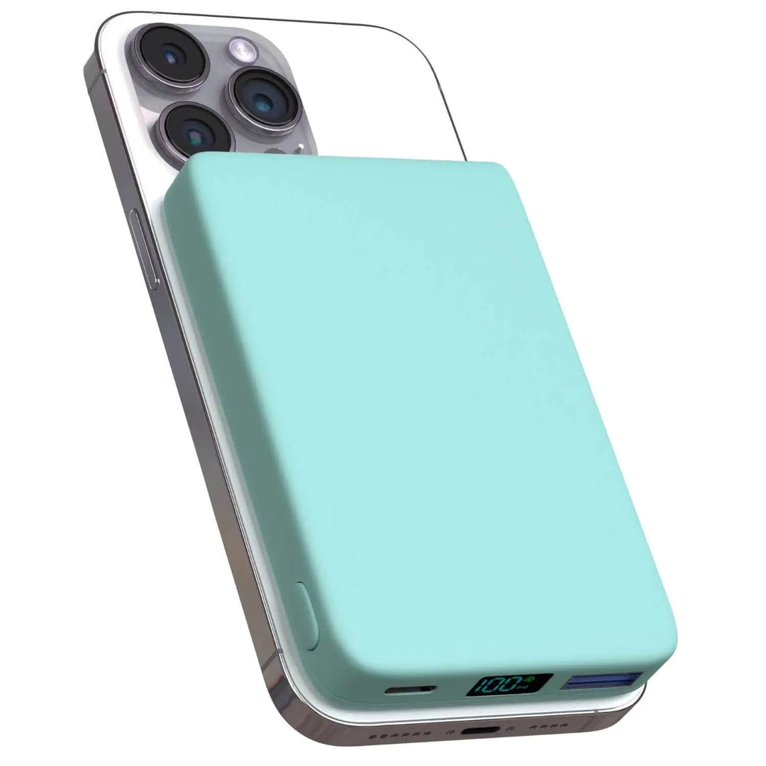 Travel-friendly tech gadget: magnetic wireless power bank for iPhone models.