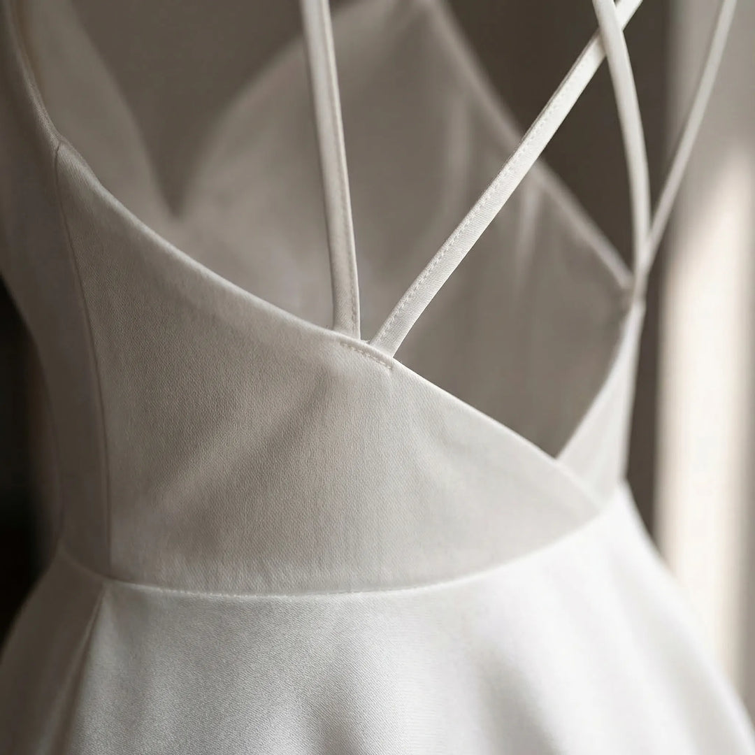 Elegant strappy midi dress in ivory, perfect for formal events and evening wear.