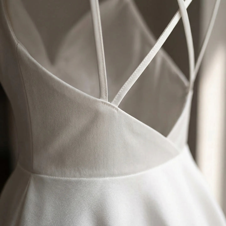 Elegant strappy midi dress in ivory, perfect for formal events and evening wear.