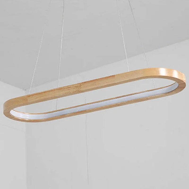 Ivyelle oval LED pendant light, a contemporary wood and acrylic fixture for dining rooms.