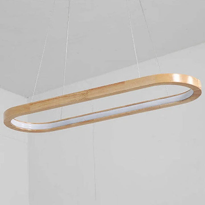 Ivyelle oval LED pendant light, a contemporary wood and acrylic fixture for dining rooms.