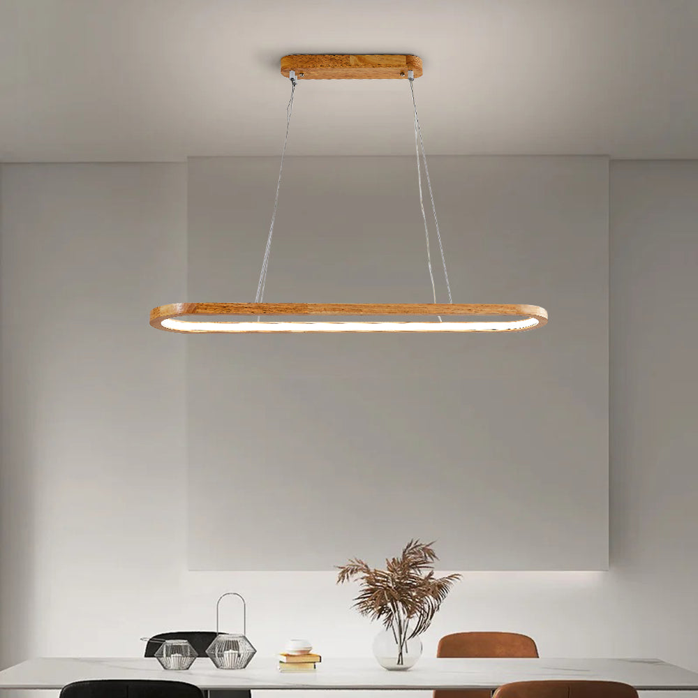 Stylish wooden and acrylic oval pendant light, ideal for illuminating dining tables & kitchens.