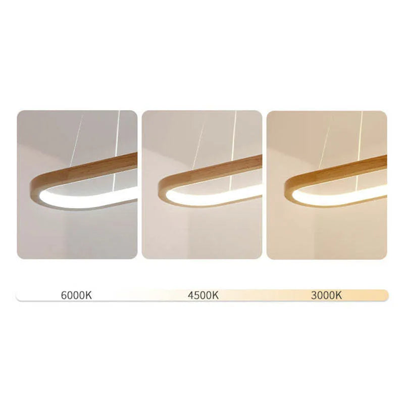 Stylish Ivyelle oval pendant light, modern wood & acrylic design, perfect for dining room lighting.