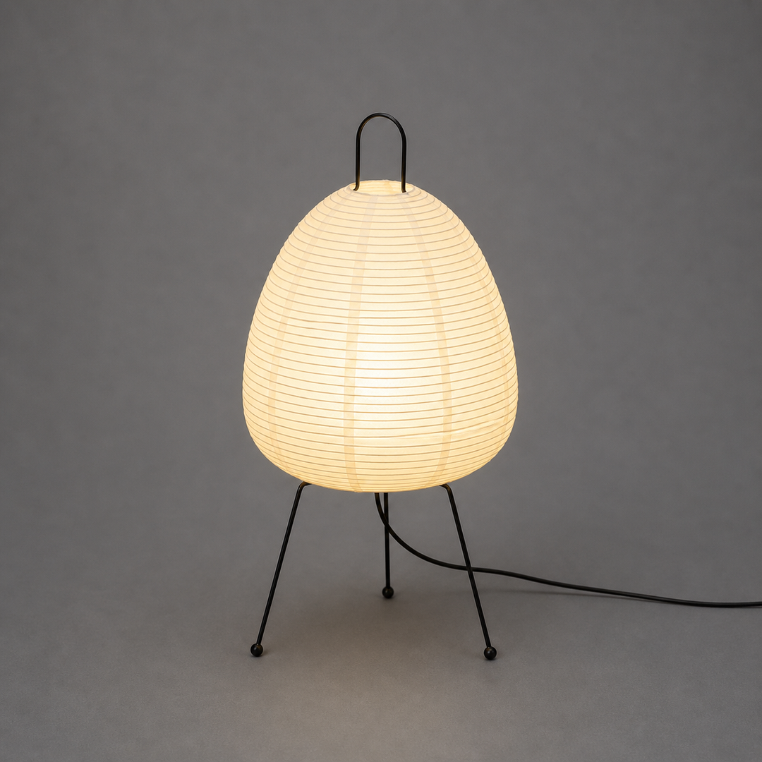 Japandi oval LED table lamp with a soft rice paper shade, perfect for minimalist bedroom or living room accent lighting.
