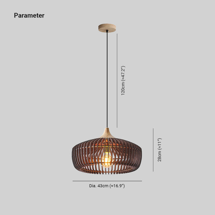 Elegant Japandi wood pendant lamp featuring a unique slatted design for minimalist and Scandinavian decor.