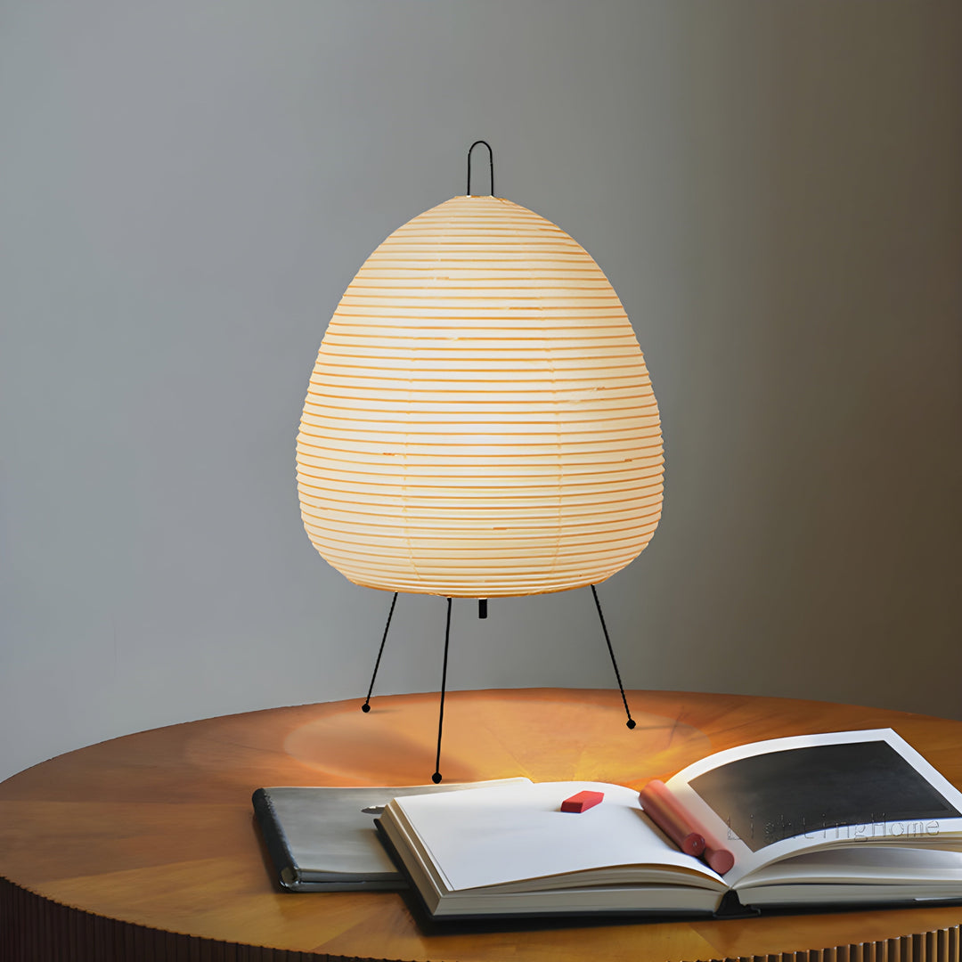 Japanese Wabi-Sabi rice paper table lamp; minimalist LED for ambient lighting, perfect zen home decor.