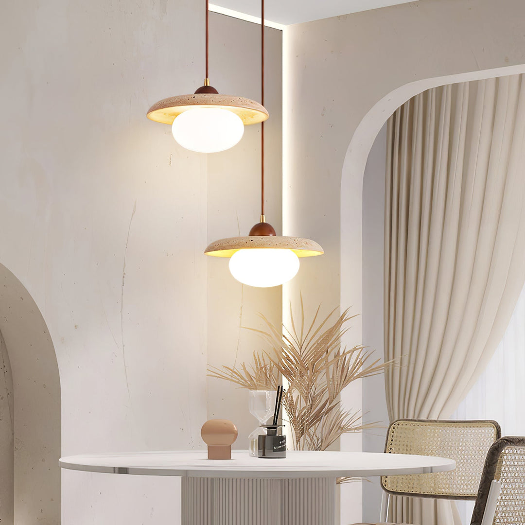 Unique Jorford pendant light, modern ceiling fixture, adds a stylish touch to any space.