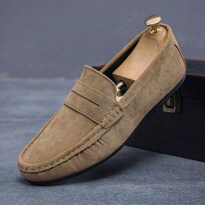 Khaki men's driving loafers for effortless comfort, perfect casual slip-on footwear.