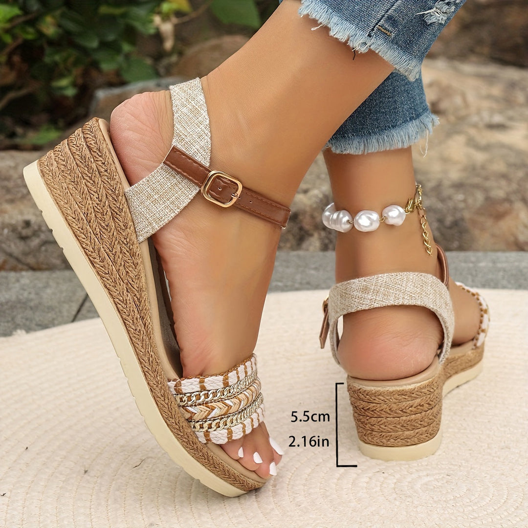 Summer women's cushioned platform wedge sandals, comfortable and orthopedic footwear.