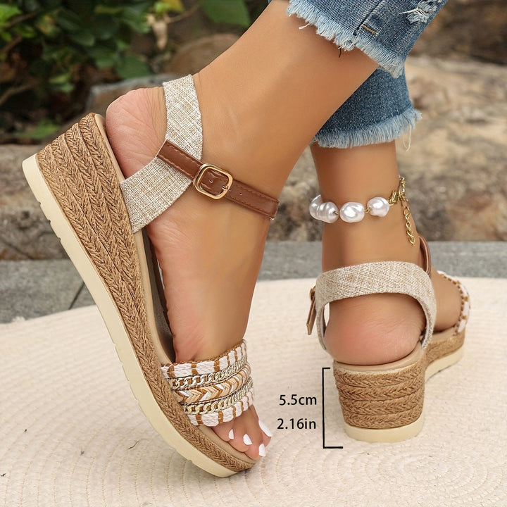 Summer women's cushioned platform wedge sandals, comfortable and orthopedic footwear.
