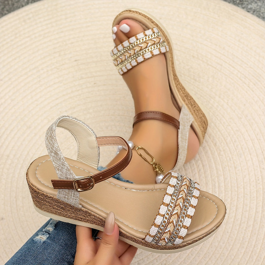 Orthopedic women's white wedge sandals, cushioned platform & closed toe design.