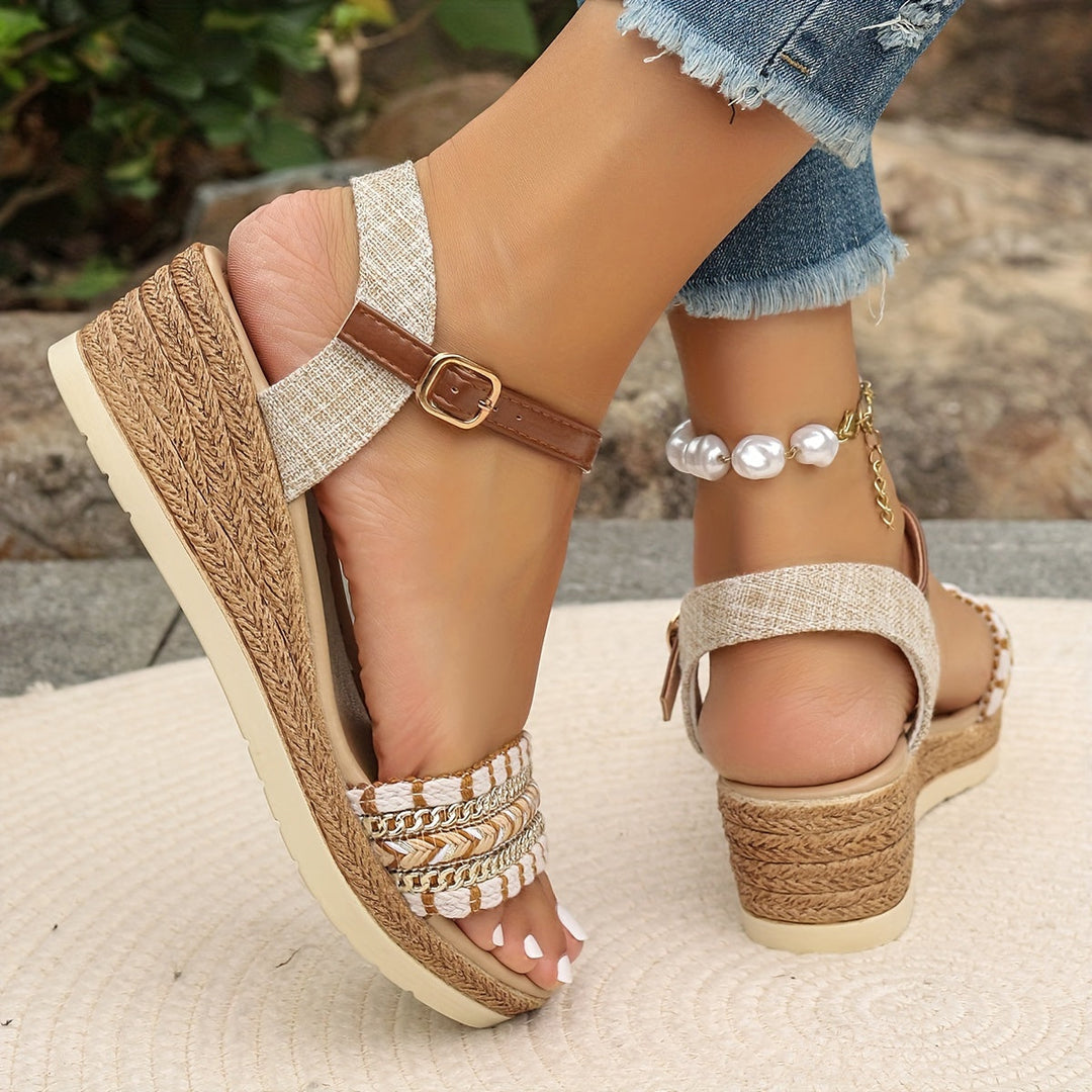 Women's black orthopedic cushioned platform wedge sandals, comfortable closed-toe design.