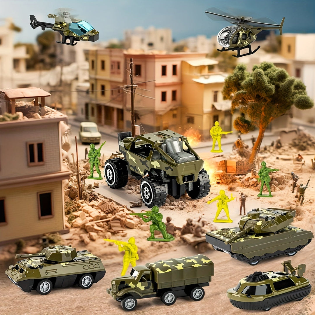 Gift for kids: ArmyForce 14-in-1 military playset encourages imaginative play with toy vehicles, tanks, and soldiers.