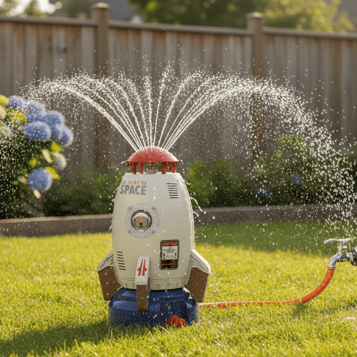 Kids' 360-degree rotating garden sprayer for outdoor water play. Perfect summer fun sprinkler toy.