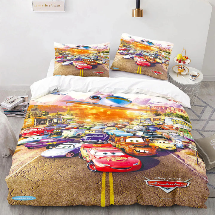 Cozy polyester bedding set for children, showcasing the iconic Lightning McQueen.