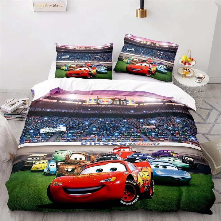 Lightning McQueen character bedding, adding excitement to any child's bedroom decor.