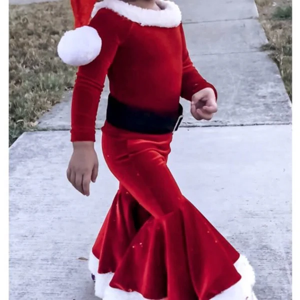 Complete kids' Santa Claus fancy dress costume with hat & beard, a magical Christmas gift for holiday celebrations.