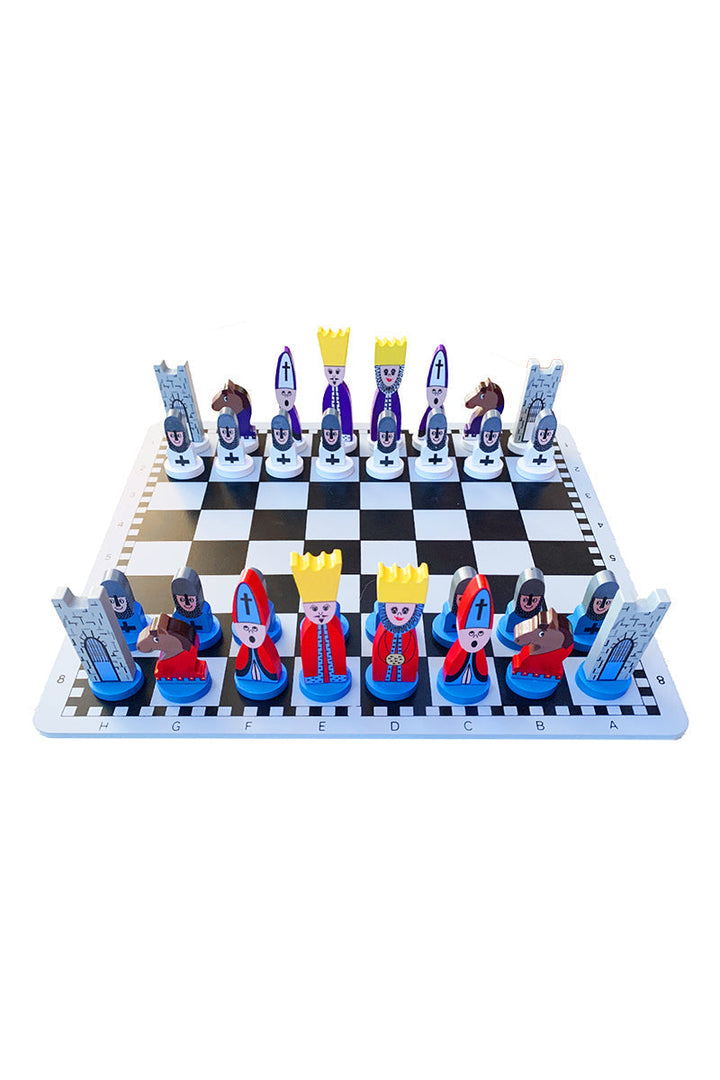 Kids classic wooden chess board set, an educational strategy game for children to develop thinking skills.