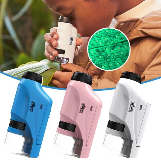Kids explorer microscope set with 60x-120x magnification, perfect for young scientists and STEM education.