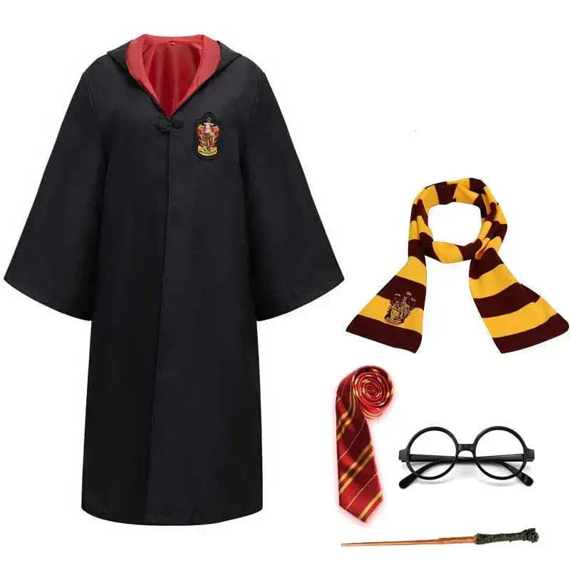 Full child's Harry Potter costume featuring a detailed wizard robe and accessories.
