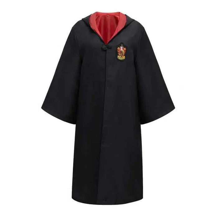 Young wizard in a classic Hogwarts robe, ready for magical adventures and play.