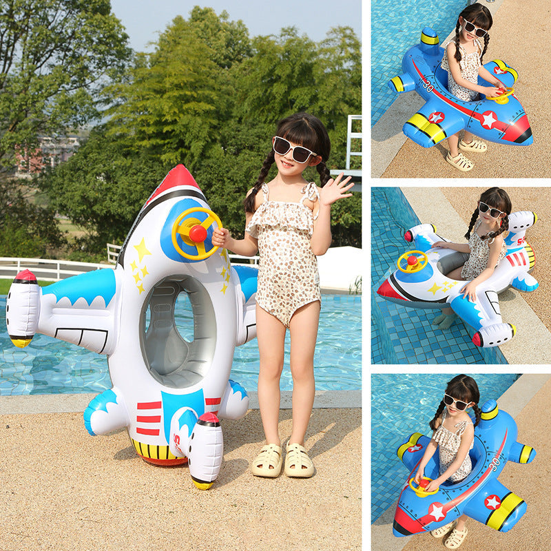 Kids' inflatable swimming ring with a blue steering wheel for pool fun & water safety.