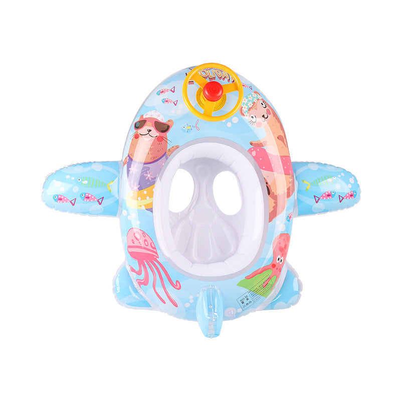 Yellow kids' water toy, inflatable ring with steering wheel, designed for safe play.