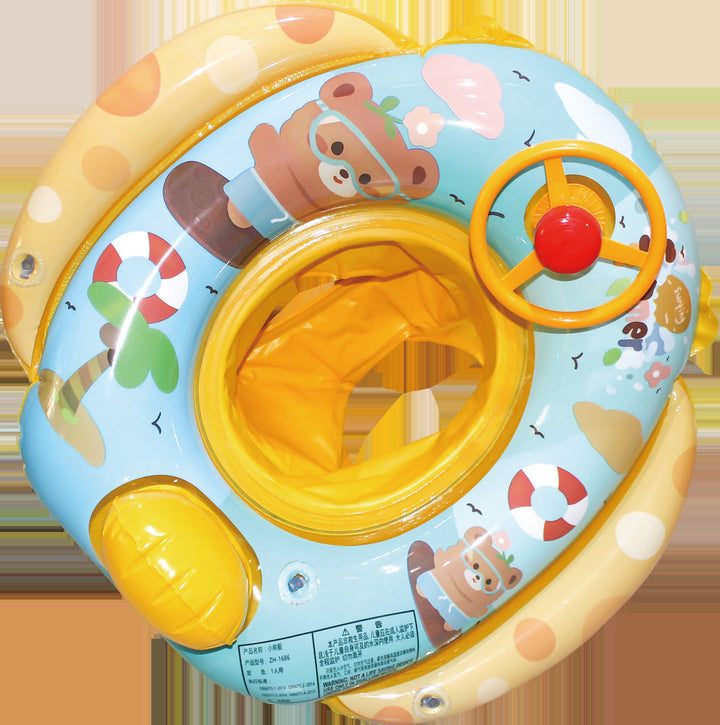 Red kids' steering wheel swimming ring, combining fun, vibrant design, and pool safety.