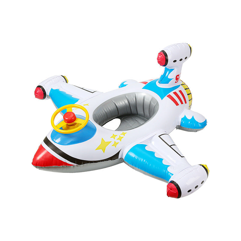 Durable kids' swim float with interactive steering wheel, ideal for outdoor water play.