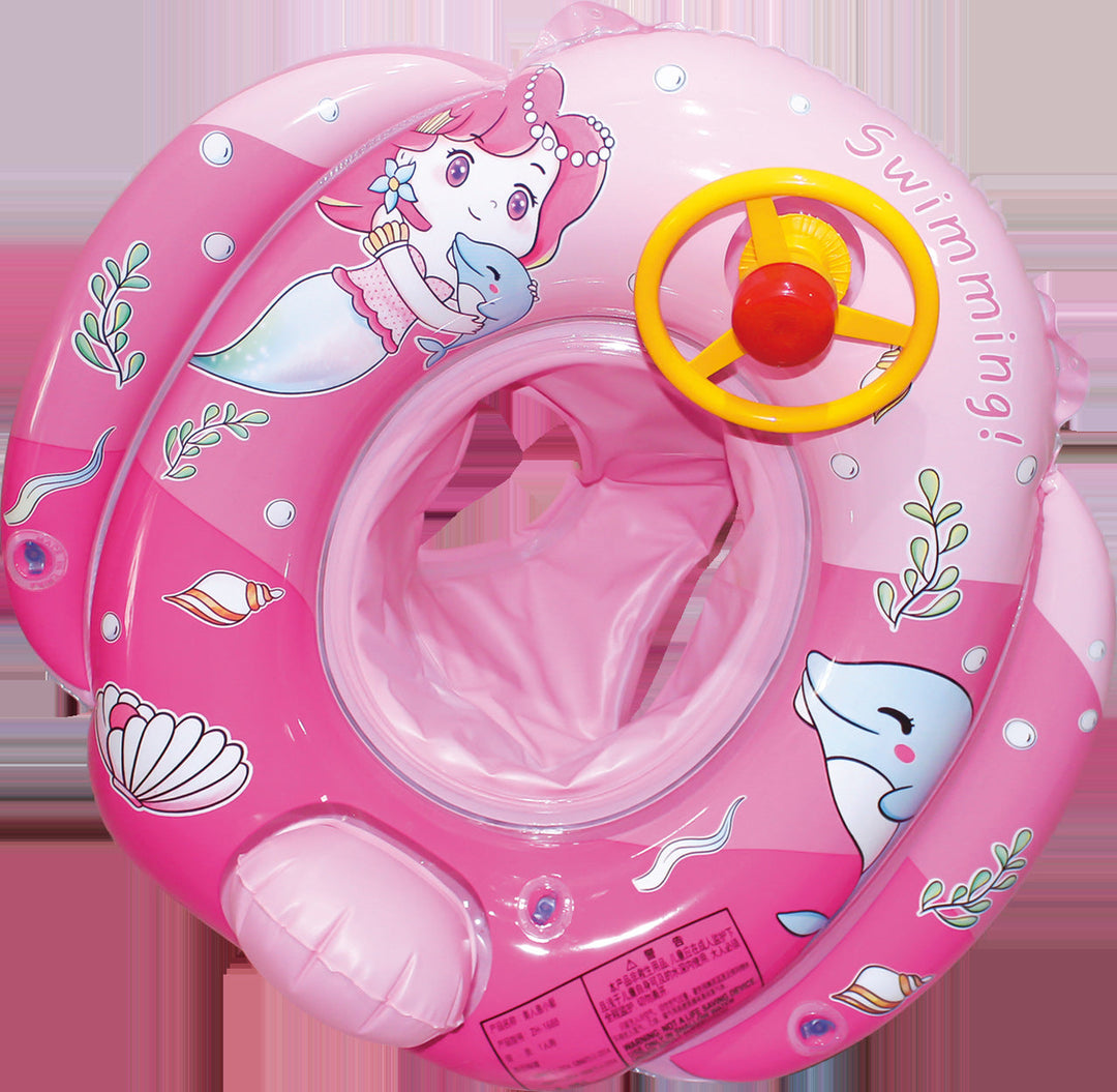 Safe kids' pool accessory, red inflatable float with steering wheel, vibrant design.