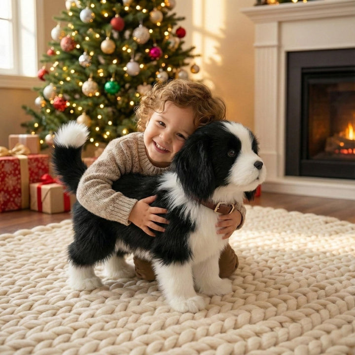 Interactive walking plush dog toy that barks & moves, an engaging animal companion for young children.