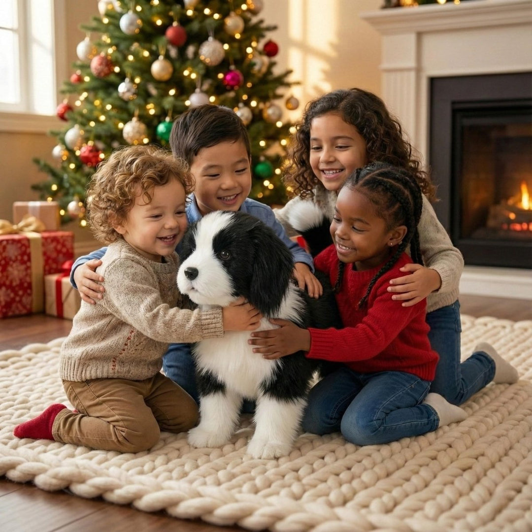 Plush interactive toy dog, walks and makes realistic sounds, a cuddly and playful pet for toddlers & kids.