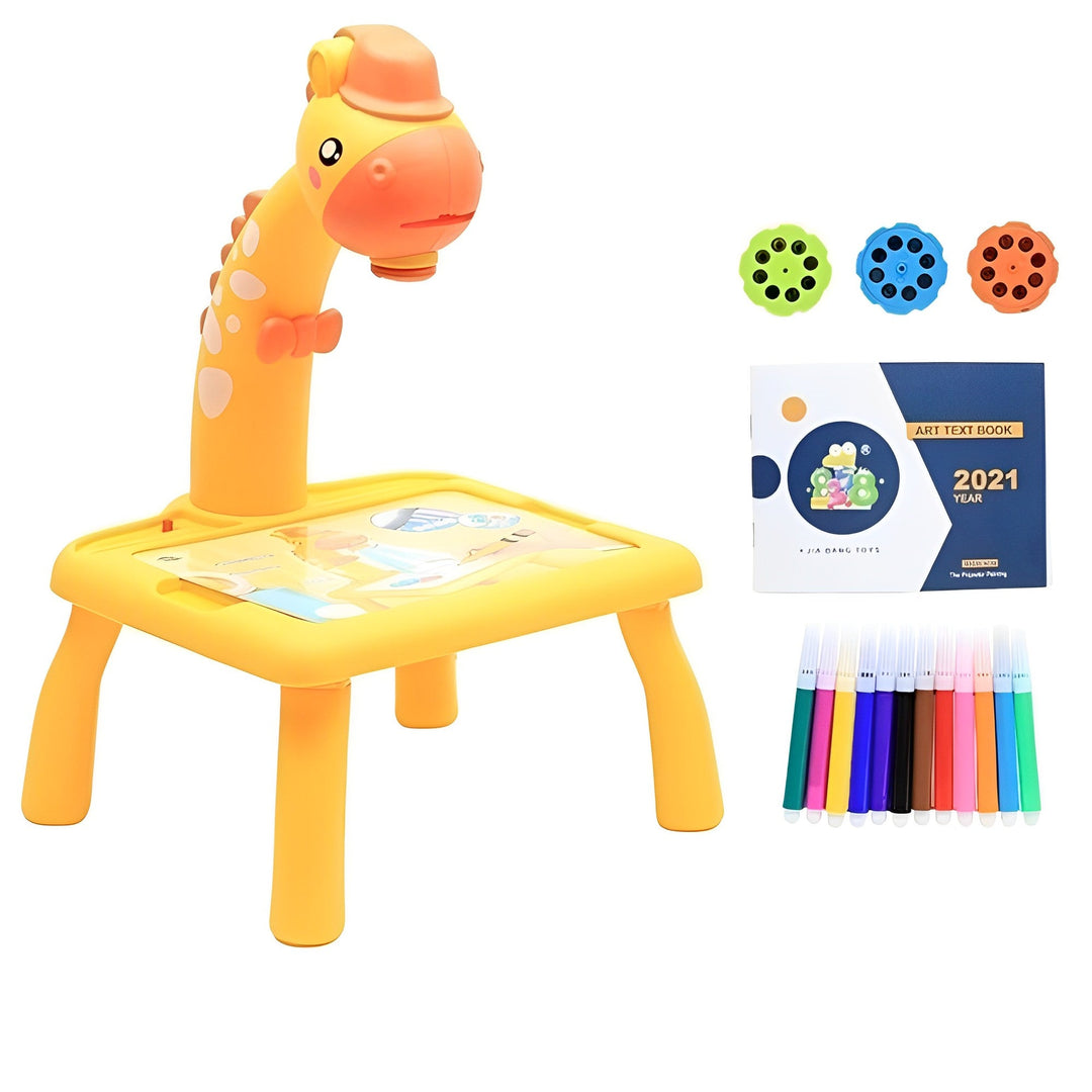 Kids LED drawing projector table with music and erasable board for creative learning