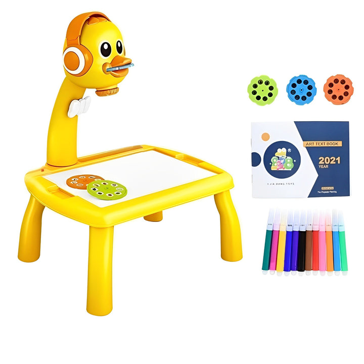 Toddler gift: Children's art LED projector toy with erasable drawing board