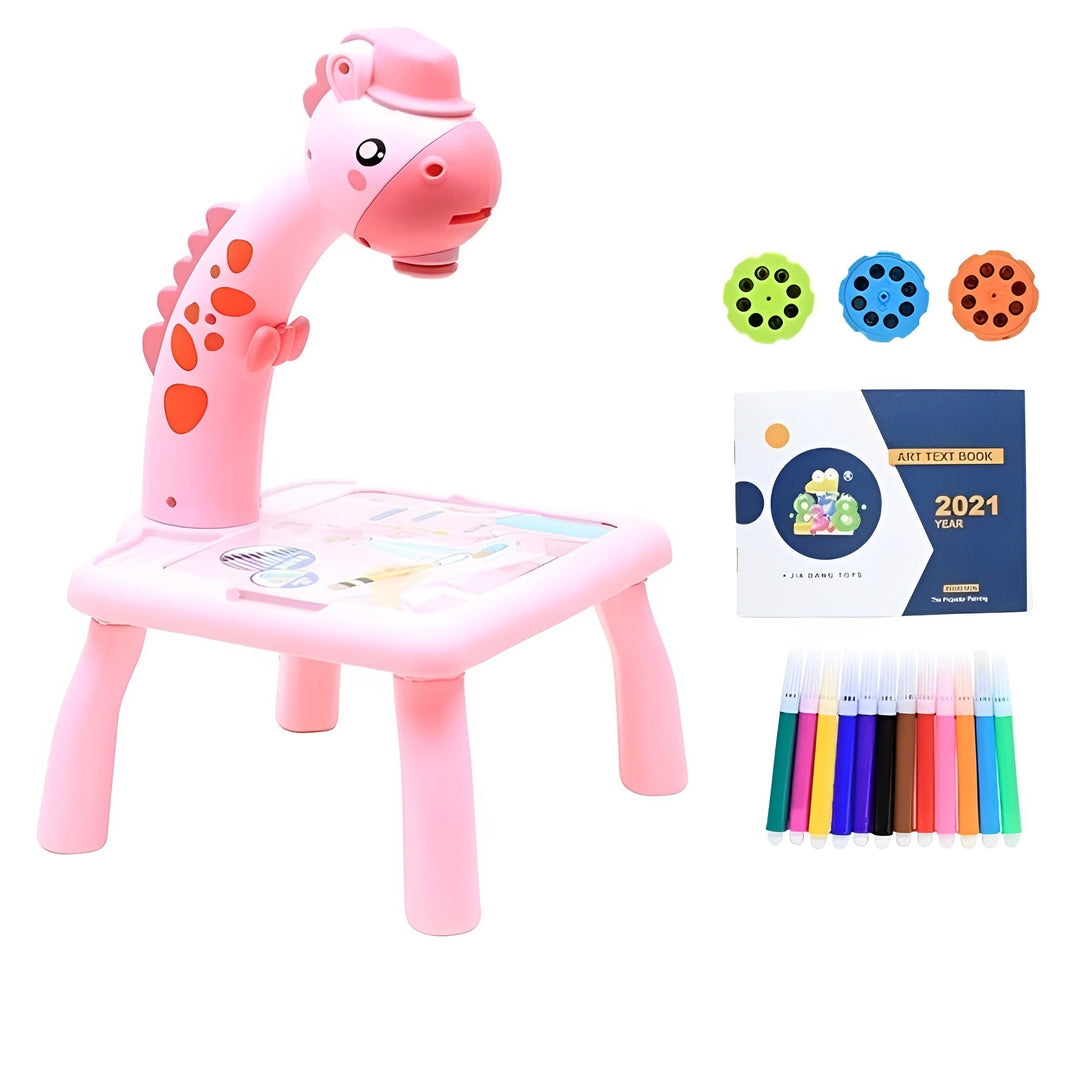 Educational toy: Kids drawing projector table featuring LED light and music function