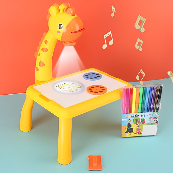 Fun art set for kids: Erasable drawing board with an integrated LED projector