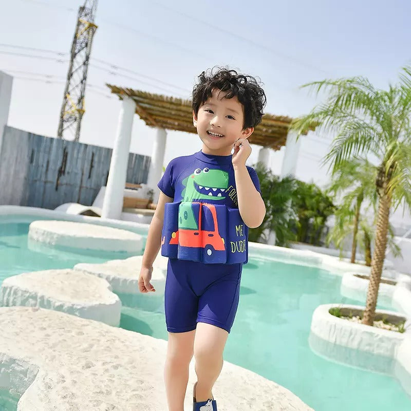 Kids life jacket in vibrant blue with secure straps for safe swimming adventures.