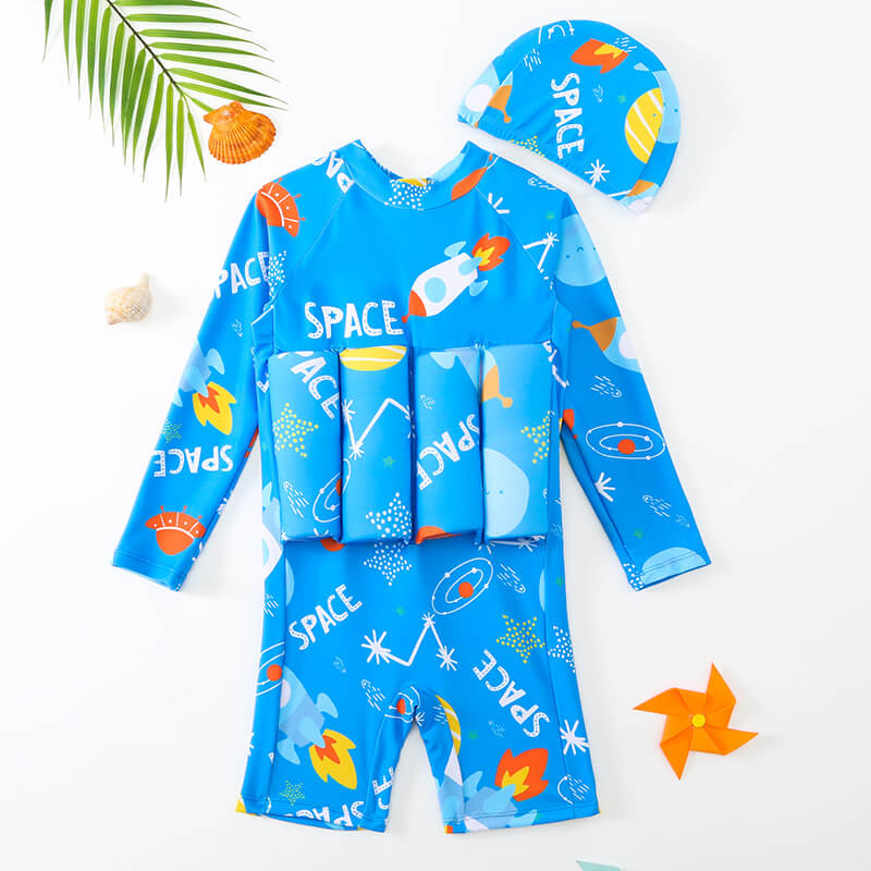 Set of children's life jackets in various sizes for family water activities.