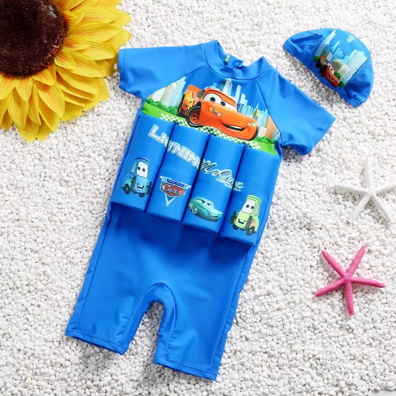 Children's buoyancy vest featuring fun shark design, promoting water safety.