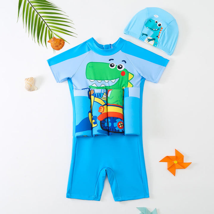 Back view of a children's buoyancy vest with easy-grab handles for supervision.