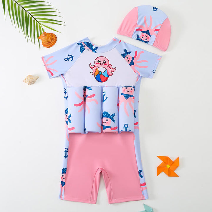 Front view of a kids life jacket showcasing its comfortable neoprene material.