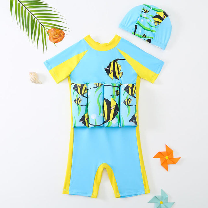 Toddler float vest in a playful dolphin print, ideal for beginners.
